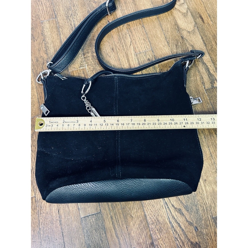 Nino Louise Black Suede Leather Purse Crossbody Timeless - Picture 11 of 12